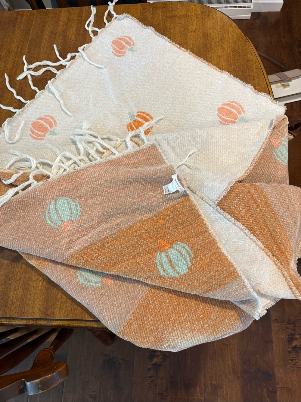 Maurices Orange Cream Pumpkin Motif Woven Throw
